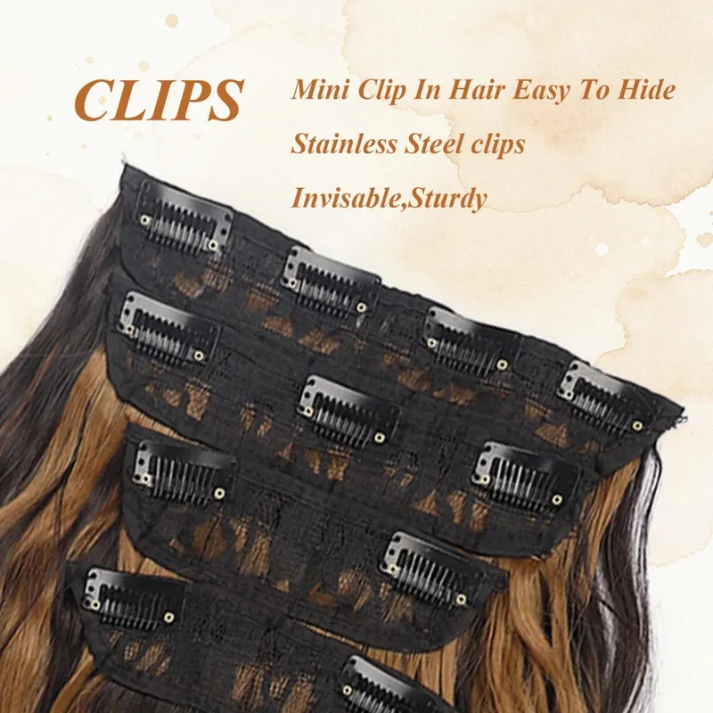 4 Pcs 22 Inch Clip in Hair Extensions Long Synthetic Wavy Curly Hairpieces Layered Soft Invisible Clip Ins Extensions for Women — image 4