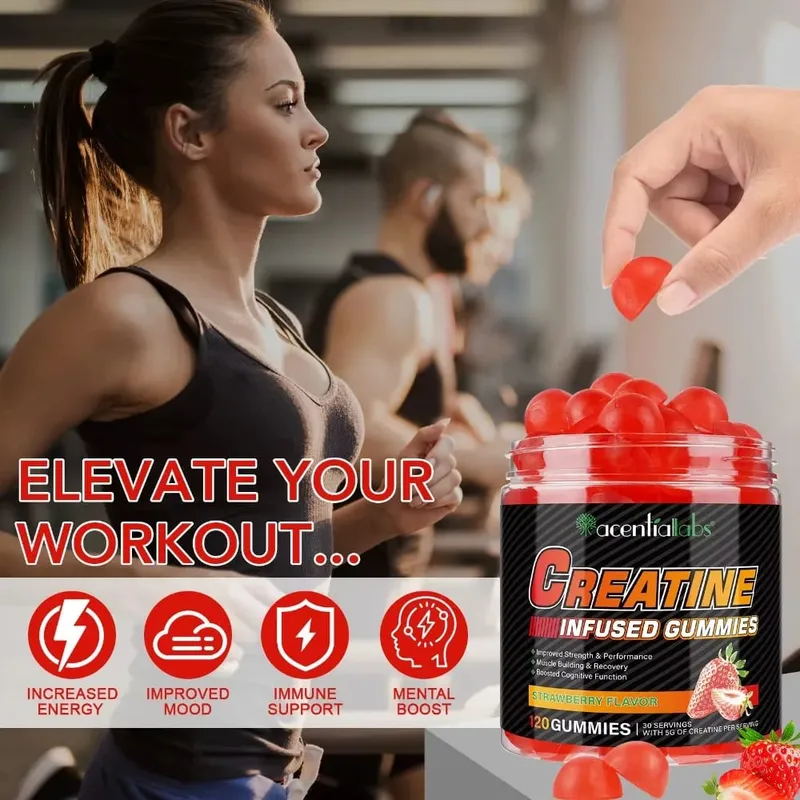 Creatine Monohydrate Gummies 5000mg for Muscle Strength Recovery & Pre-Workout Energy Boost Sugar-Free Vegan Strawberry 120 Ct — image 5