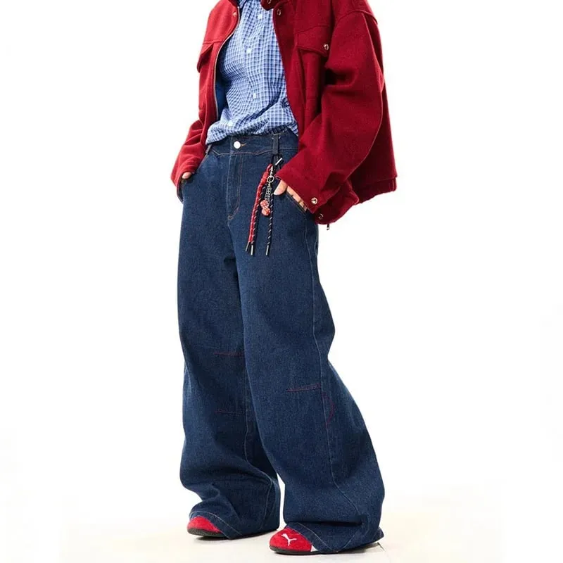 New Korean Retro Blue Straight Leg Jeans Casual Loose Wide Leg Pants Fashion Men's Wide Jeans High Quality Pants — image 3