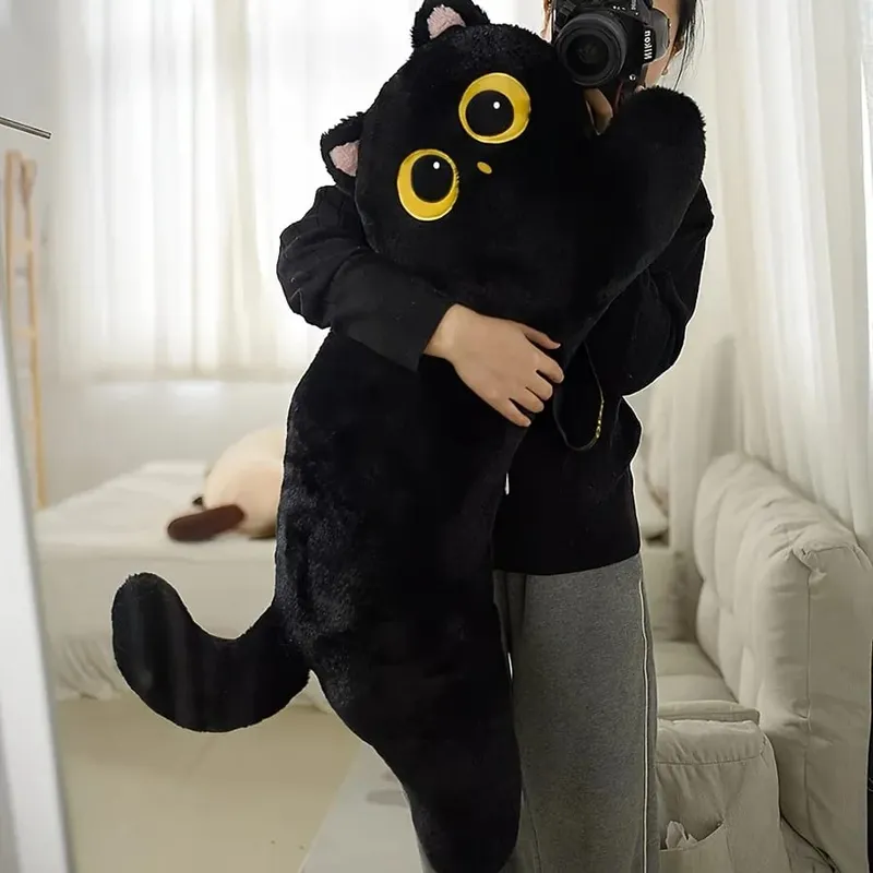 Black Cat Plush Long Pillow Bed Sleeping Pillow Dormitory Leg Clamp Cushion Sofa Stuffed Cat Doll Home Living Room Soft Pillow — image 8