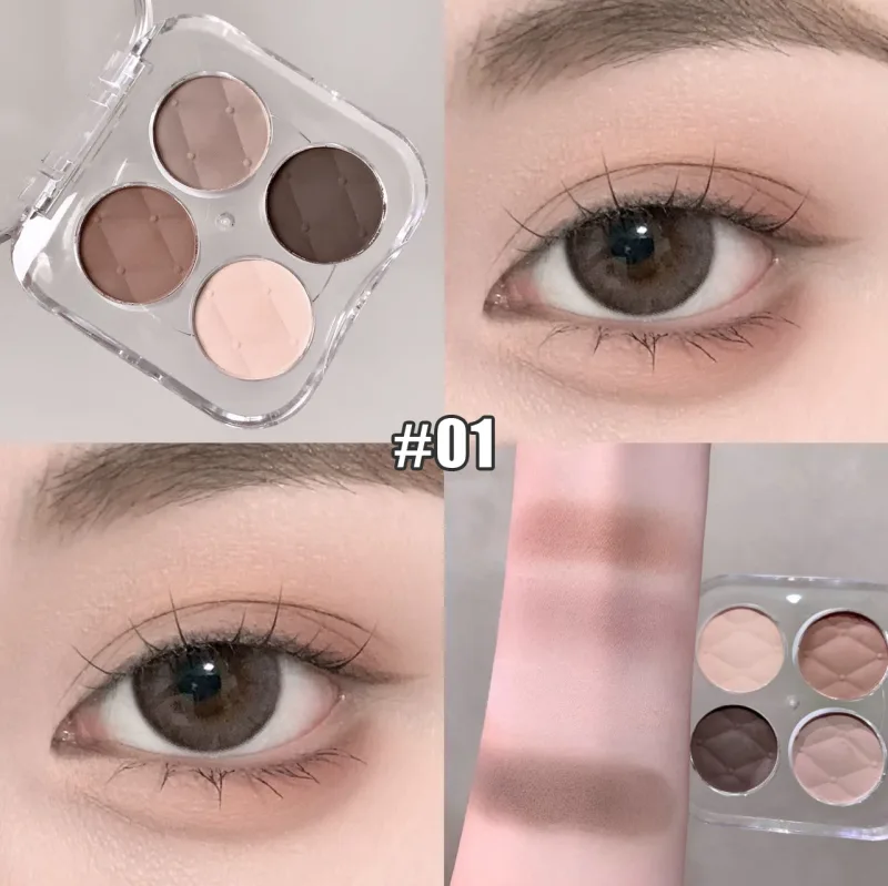 4 Color Eyeshadow Palette Shiny Peach Pink Eye Shadow Matte Milk Tea Eyes Makeup Palette Waterproof Glitter Shimmer Eye Cosmetic
