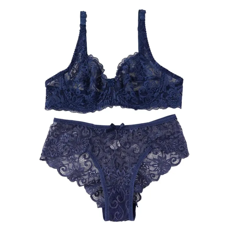 Sexy Lace Bra Set Women Push Up Non-pad Breathable Underwire Thin Solid Panties Underwear Exquisite Lingerie Daily — image 9