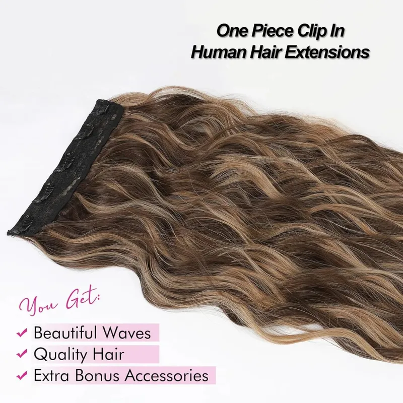 Highlight #4/27 Body Wave One Piece Clip In Hair Extensions Brazilian Hair Ombre 3/4 Full Head 5 Clip In Human Hair Extensions — image 2