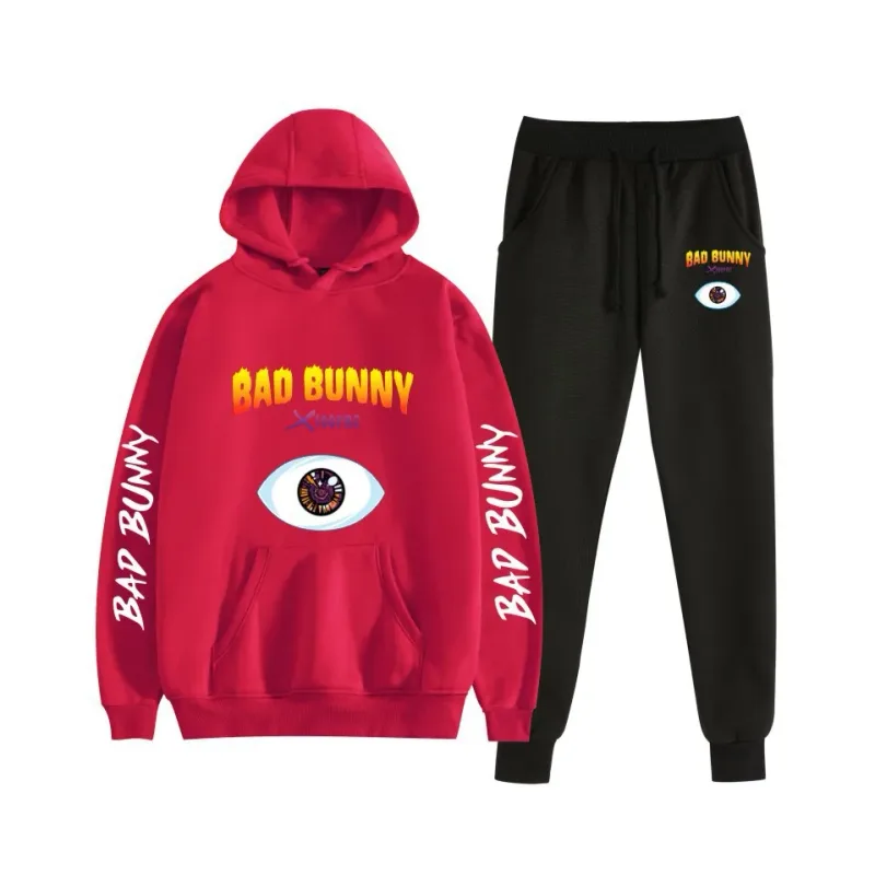 Harajuku Comfortable bad bunny Print Sweatshirt Sweatpants Suit Women's Hoodies+ Trousers Suit Boys/Girls 2 Piece Set Clothes — image 52