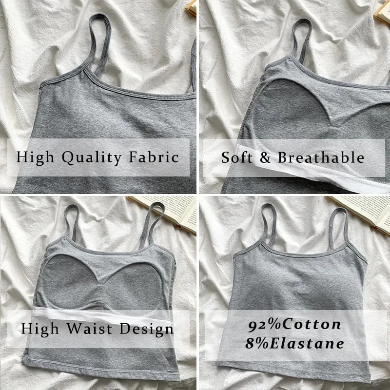 2PCS/SET Women's Basic Cotton Camisole madam Solid Color Spaghetti Straps Sleeveless Slim Vests Breathable Short Sleeveless Tops