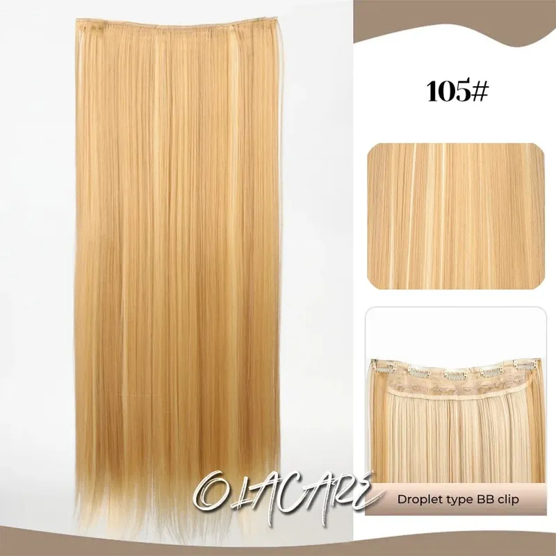 Synthetic Wig 5 Clip One Piece Invisible Hair Extensions Long Straight 24Inch Heat Resistant Hairpiece for Women — image 21