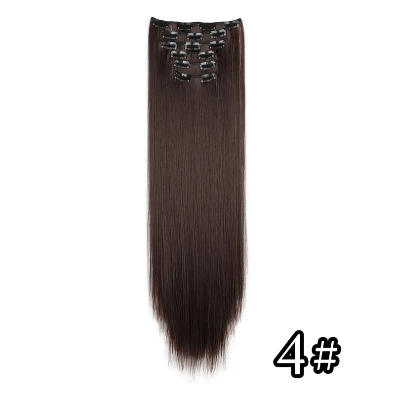 24 Inch Synthetic Clip in Hair Extensions Long Straight Heat Resistant Fiber Hairpiece for Party Cosplay Daily Wear Blonde Black