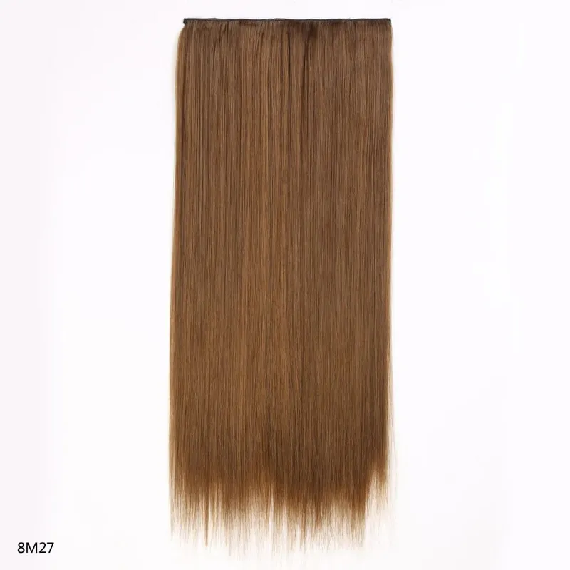 Hairpiece 5-Clips One Piece Clip-In Hair Extension Long Straight Hair Voluminous Natural Soft Synthetic Hair for Women Daily Use