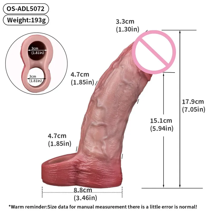 7.2in Realistic Penis Sleeve Reusable Penis Sleeve with Cock Ring Silicone Penis Enlarger Sleeve Male Adult Sex Toy for Men — image 26
