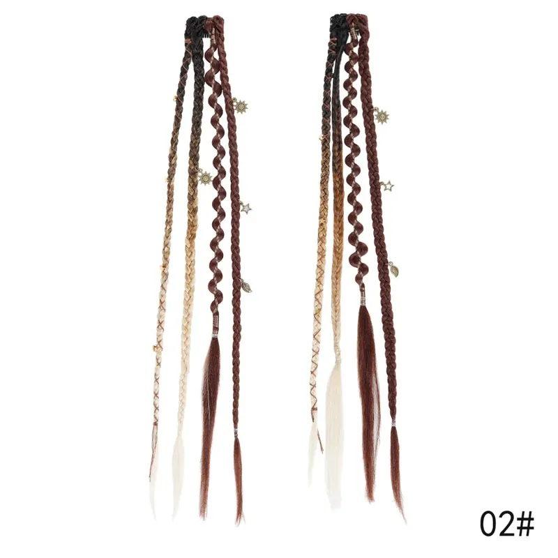 Clip in Braided Hair Extensions for Women Boho Dreadlock Clip in Braids with Beads 2pcs Handmade Synthetic Braided Hairpieces — image 9