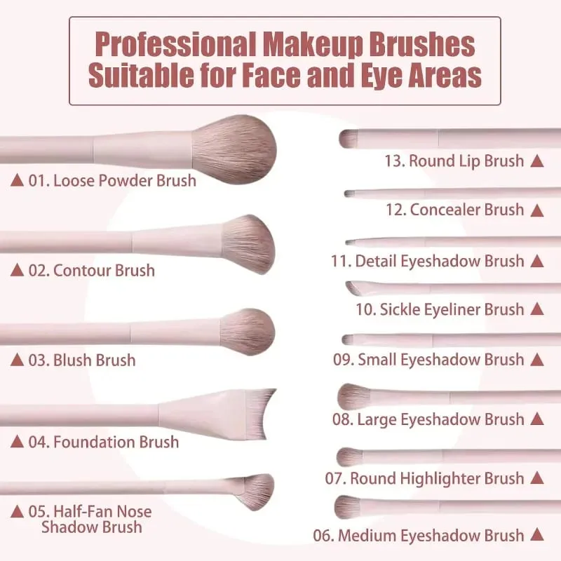 Makeup Brush Set 13 Pcs Professional Kit Foundation Eyeshadow Blush Lip Brushes Soft Synthetic Bristles for Women and Beginners