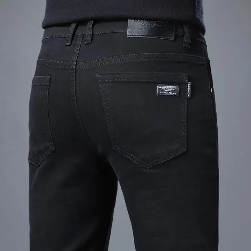 Spring Autumn New Elastic Men's Jeans Straight Leg Pants Slim Fit Business Casual Versatile Loose Wear-resistant Pants — image 2
