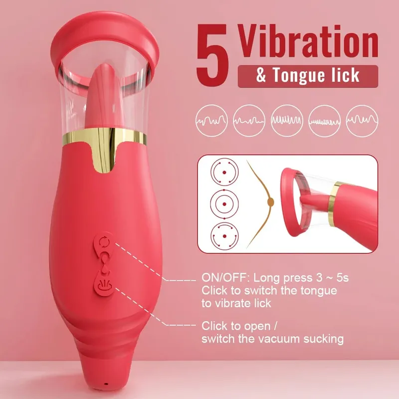 Tongue Licking Vacuum Sucking Vibrator for Women Clit Sucker Nipples Breast Massager Removable Cup Female Masturbation Sex Toy — image 3