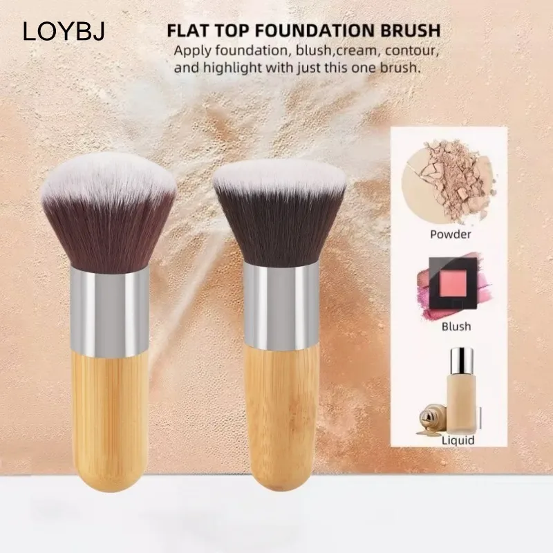 Kuas Foundation Gagang Bambu Kuas Rias Bedak Longgar Krim Foundation Cair Kontur Perona Pipi Alat Kecantikan Wajah Profesional
