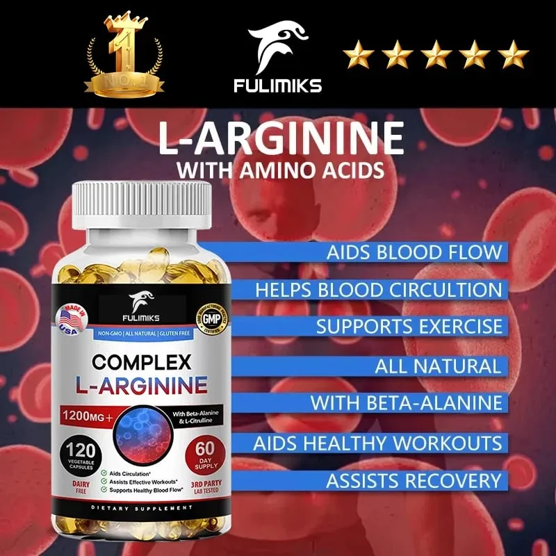 L-Arginine Nitric Oxide Supplement Helps Build Muscle and Supports Blood Flow Circulation Nutrient Delivery and Pumping