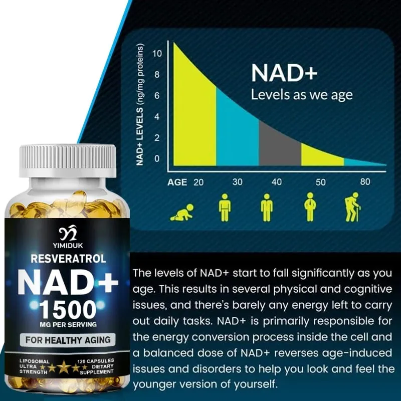 1500 mg suplementu NAD - Liposomalny suplement NAD + z resweratrolem Wytrzymałość i zdrowe starzenie się - Kapsułki wzmacniające — image 3