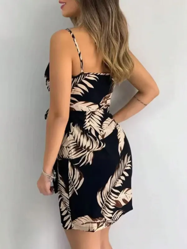 Women's Floral Print Spaghetti Strap Mini Dress Casual Tie-Front Detail Comfortable Fit Mini Dress for Casual Wear Women's Summe — image 2
