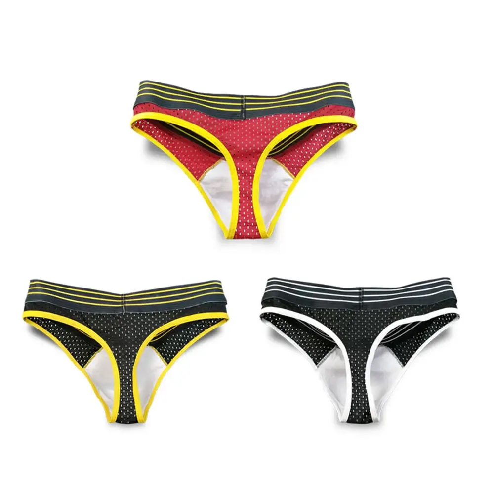 남성 속옷 망 섹시한 통기성 팬티 편지 인쇄 낮은 허리 빅 U 파우치 남성 팬티 메쉬 고탄력 속옷 끈 팬티 — image 5