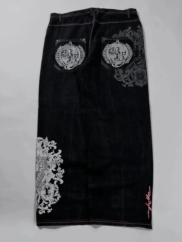 Retro Y2K Oversized Print Explosions Mens Jeans American Hip-hop Trend Gothic Straight Pants Harajuku Casual Couple Wide Pants — image 10