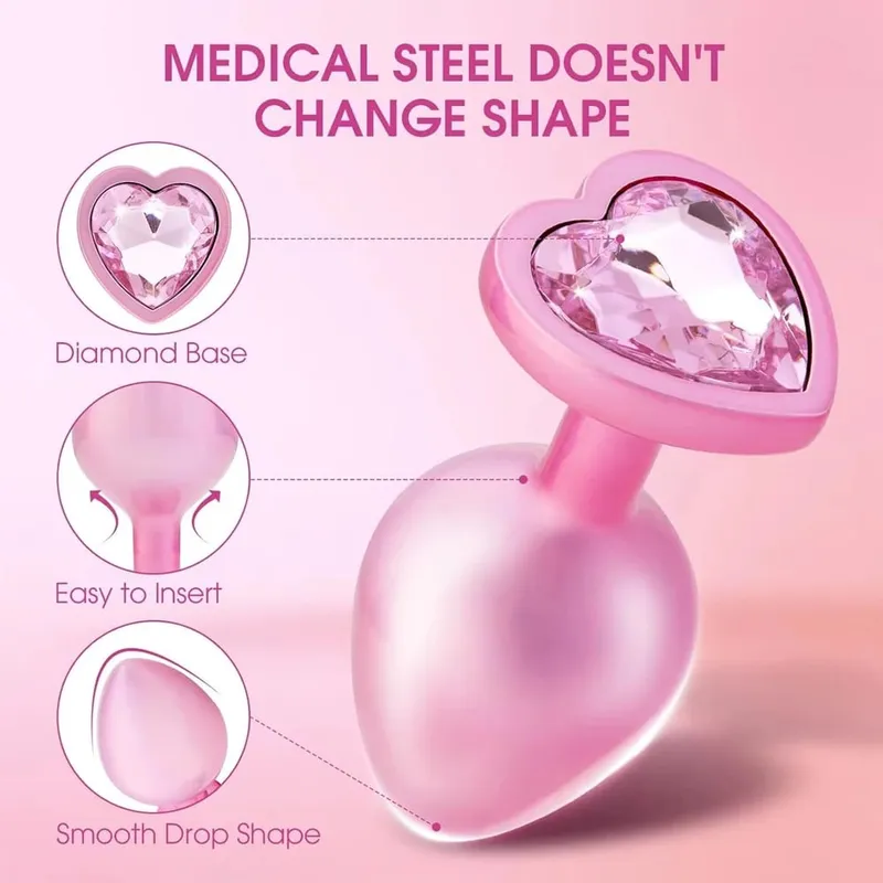 3 Sizes Crystal Diamond Heart Base Metal Anal Plug Beginner Butt Plug Masturbation Stimulator Sex Massager Adult Sex Toys