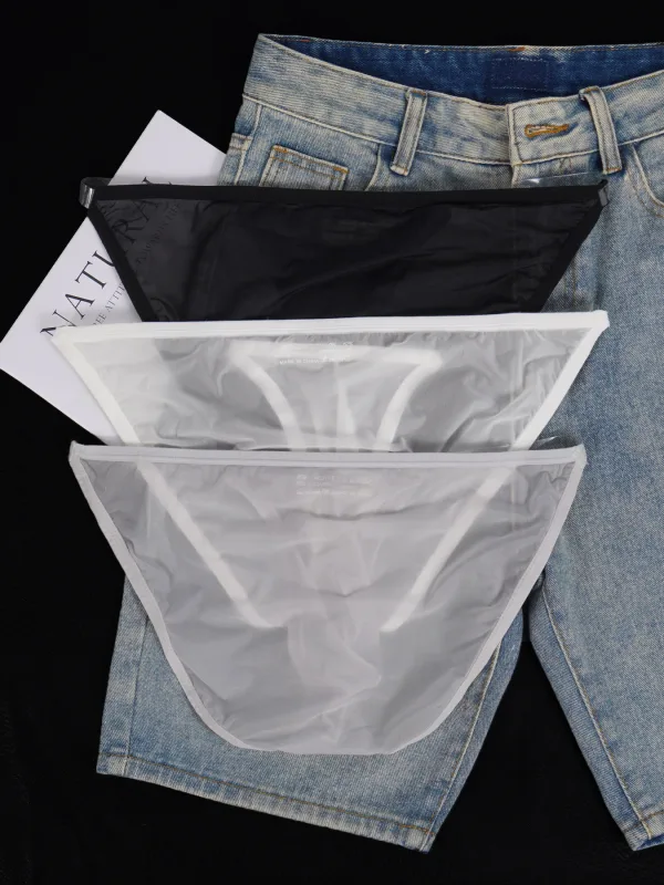 1 PCS Men's Ice Silk Mesh Sheer Ultra-Thin Cooling Briefs, Thin Transparent Waistband Hot Sale Daily Underwear Spring Summer