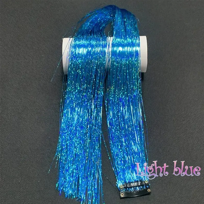 Long Straight Hair Tinsel Glitter Shiny Sparkly Synthetic Color Fresh Laser Clip in Hair Extensions Women Party Hair Accessori — image 11