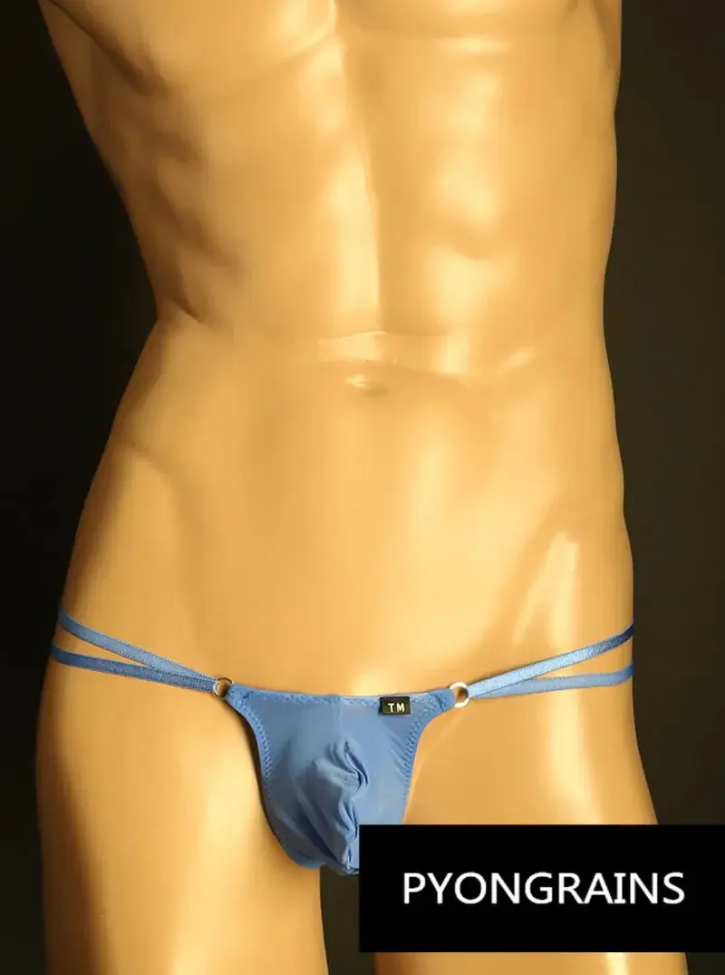 Férfi Állítható Fém O-gyűrű Dupla vékony pántos Bikini Alsónadrág Alacsony emelkedés Selymes Ice Silk 3D U Konvex Tasak Szexi Férfi Fehérnemű