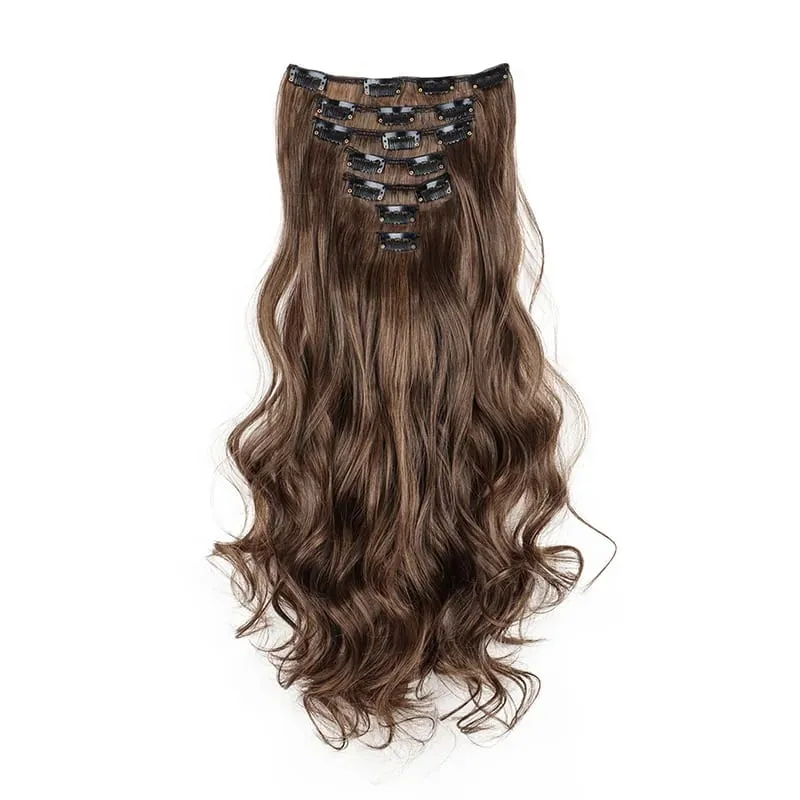 Synthetic 24Inch 7pcs/set Long Curly Clip In Hair Extensions Heat Resistant Fluffy Hairpiece for Women Daily Party Use — image 9