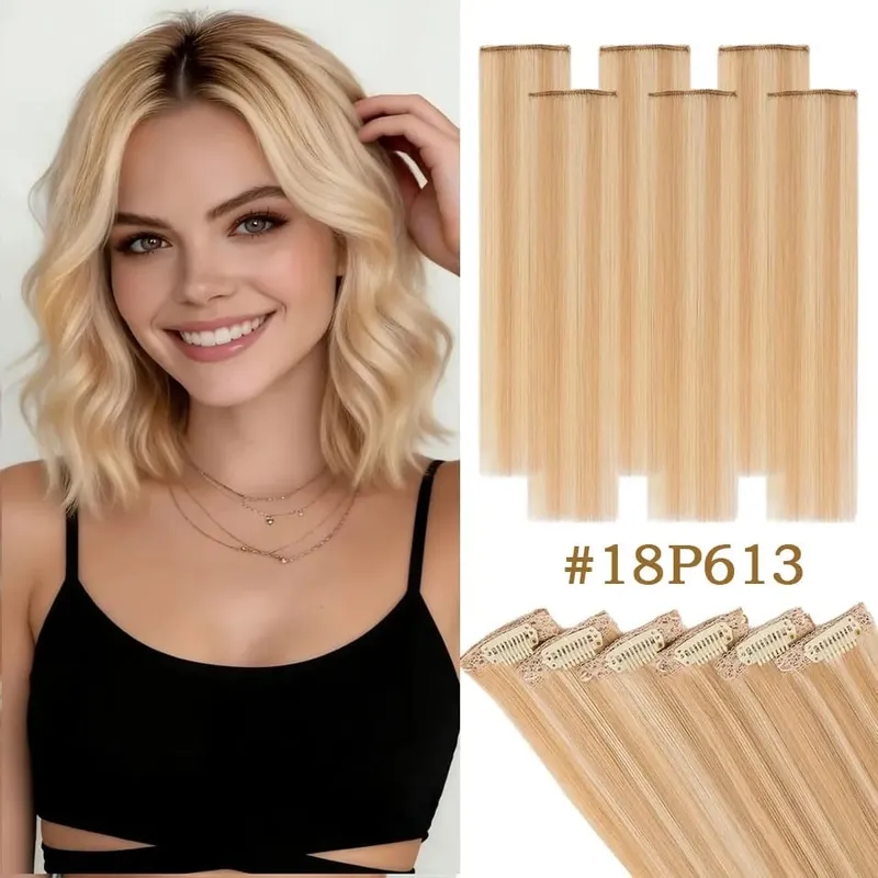 6 Pcs Clip In Human Hair Extensions Single Clip Ins Short Hair Extensions Seamless Straight Highlight Hairpieces for Women — image 16