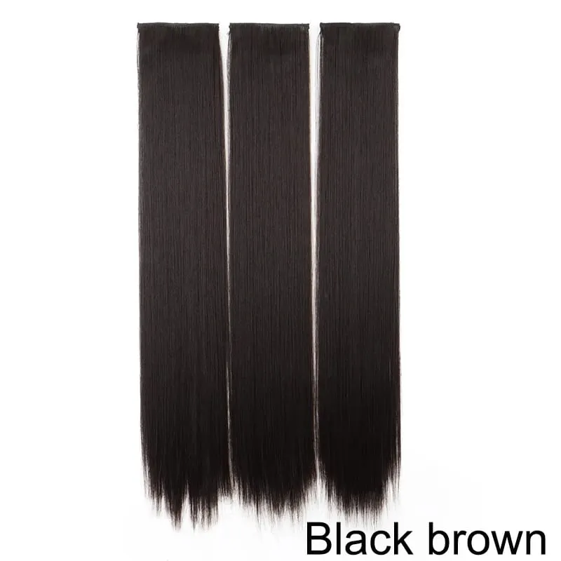 24Inch Synthetic 3pcs/set Long Straight Hair Extension Lightweight Black Brown Hair Accessories for Women Daily — image 8