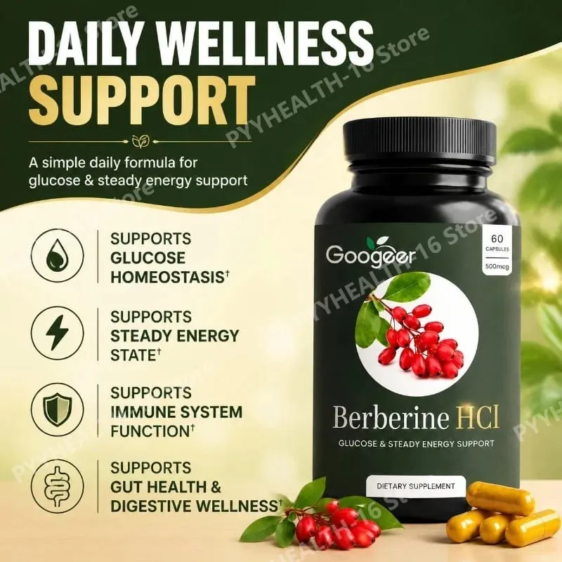Googeer Berberine HCl Capsules Support Glucose Homeostasis and Steady Energy Plus Immune Support and Gut Health 60 Capsules — image 5