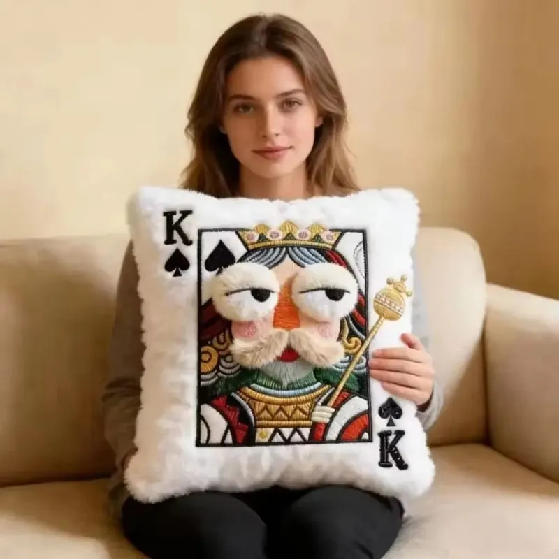 Patchwork Style Poker Card Cushion 3D Big Eyes High-Value Design Embroidered Pillow Card Game Theme Patchwork Pillow Home Decor — image 8