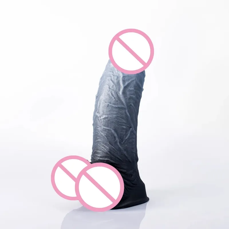 Realistic Silver Grey Titan Huge Dildo Liquid Silicone Real Penis Adult Sex Toys for Women G Spot Masturbator Strong Suction Cup — image 1