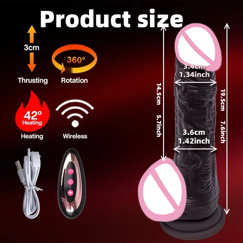 24cm Big Black Dildo Thrusting Sex Toy Realistic Penis Vibrator Telescopic Swing Heating Remote Control Women Lesbian Sexy Toy — image 7