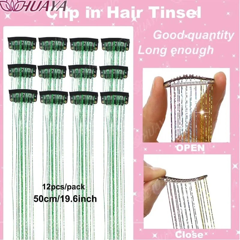 12Pcs/set Hair Tinsel Clip in Glitter Tinsel Hair Extensions Synthetic Shiny Sparkling Fairy Hair Tinsel Party Hair Accessories — image 3