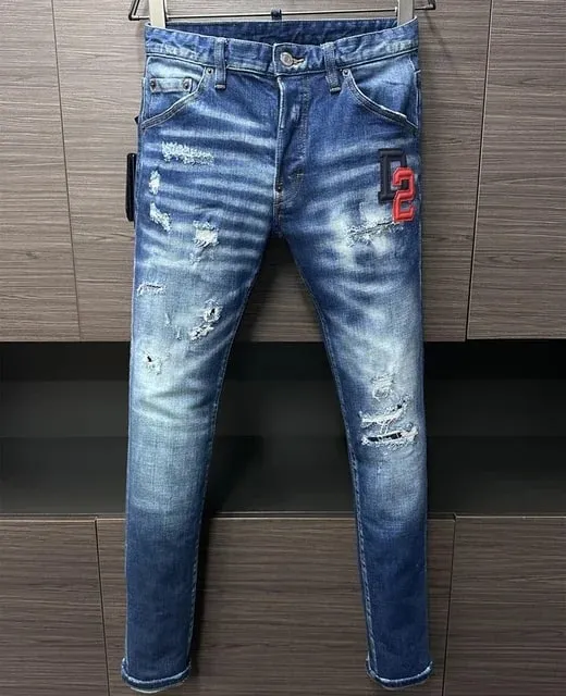 D2 Heren Jeans Denim Broek Gat Slanke Kokerbroek Metalen Knopen Feest Klassiekers Modieus Zwart DSQ2 JENAS