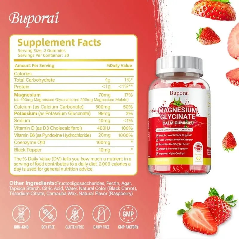 Magnesium Glycinate Gummies - For Sleep Reduce Leg Cramps & Muscle Pain Promote Physical and Mental Relaxation Boosts Energy