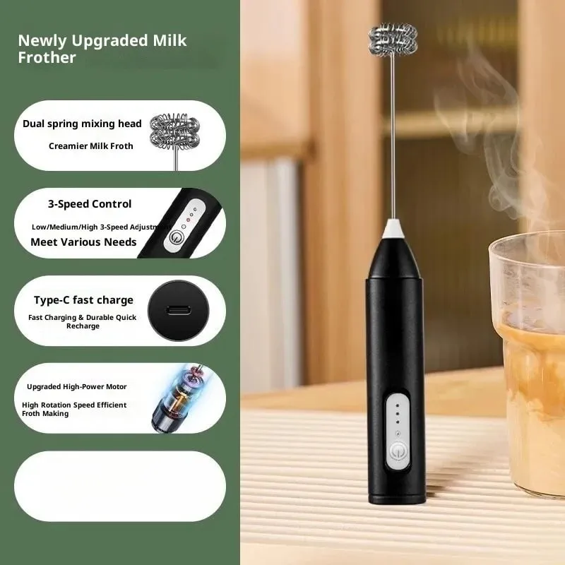 الحليب Frother USB قابلة للشحن 3 سرعات صانع الرغوة القهوة خفقت خلاط كهربائي مقبض خلاط خافق البيض