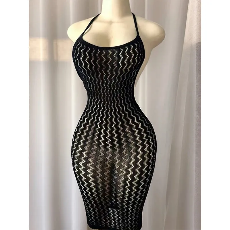 Mesh Beach Cover Up Dress Women hollow Out Sheer Fishnet Bodycon Dress Sexy Music Festival Rave Outfit Swimwear Coverups — image 4