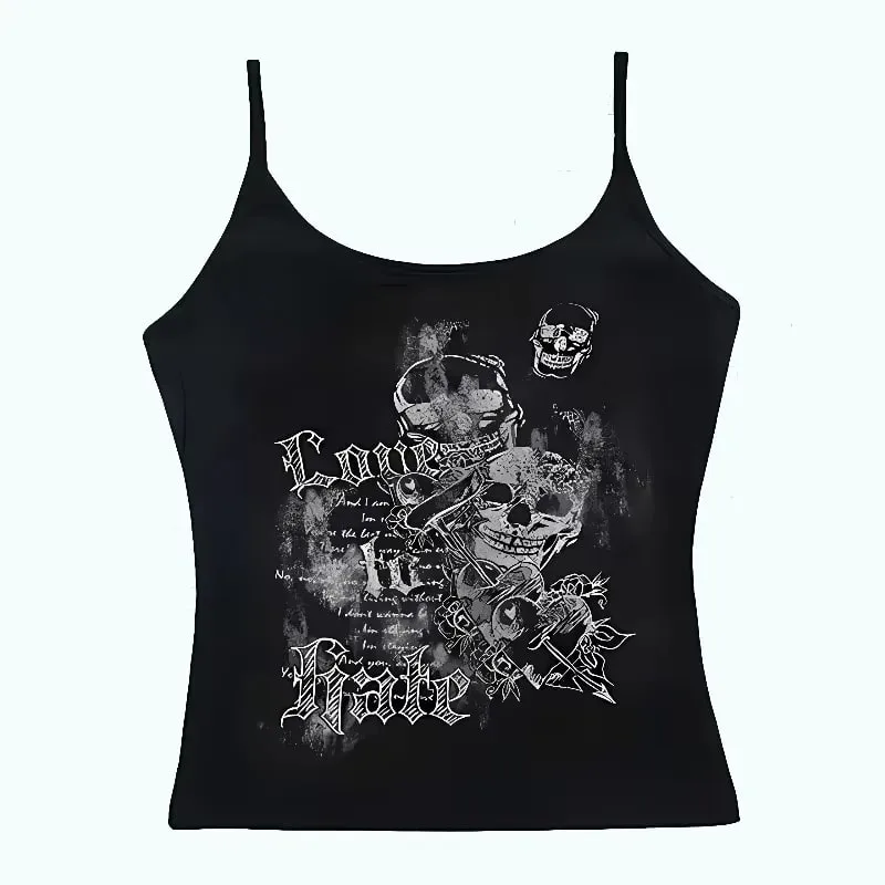 Pambabaeng Gothic Spider Web Print Cami Tank Top na walang manggas na Spaghetti Strap Y2K Slim Cropped Camisole Dark Punk Streetwear Tops — image 9