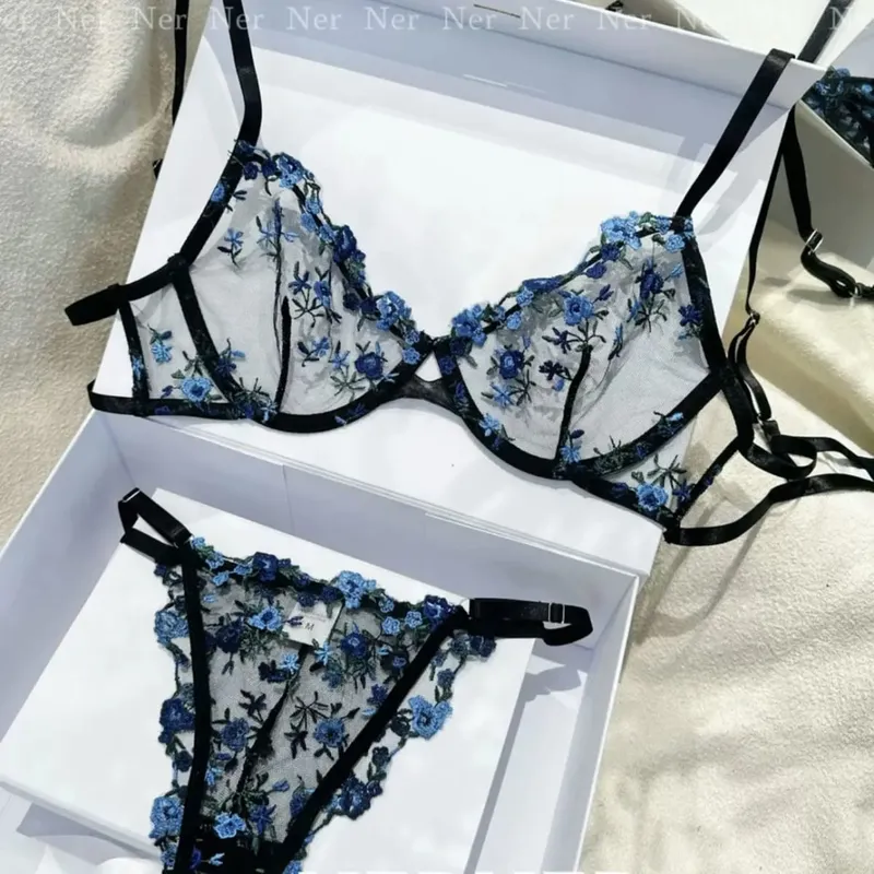 French Luxury Lingerie Set - Sexy Floral Embroidery Black Bra & Panty Set Sheer Transparent Seductive Women's Intimates — image 17