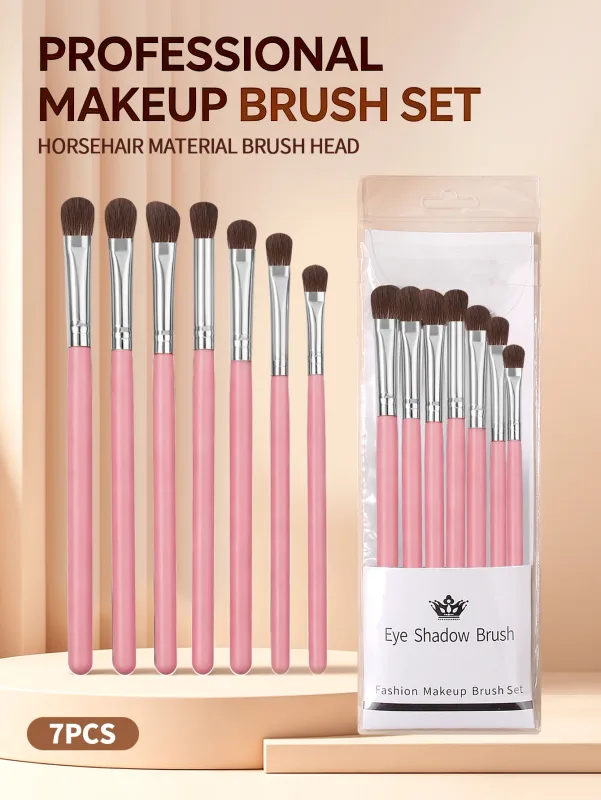 7Pcs Professional Eye Shadow Brush Set Horse Hair Eyeshadow Makeup Brushes Kit For Eye Blending Shading Cosmetic Makeup Tools