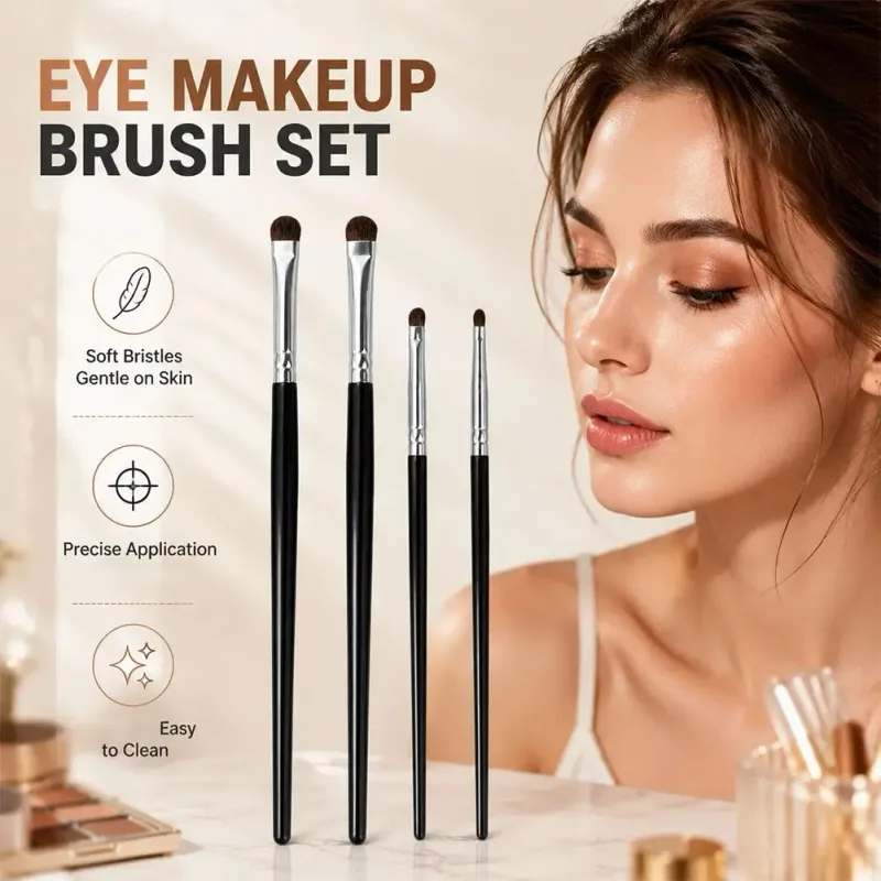4Pcs Detail Eye Makeup Brush Set Soft Bristle Eyebrow Eyeliner Smudge Brushes for Eyeshadow Lying Silkworm/Brow Cosmetic Tools
