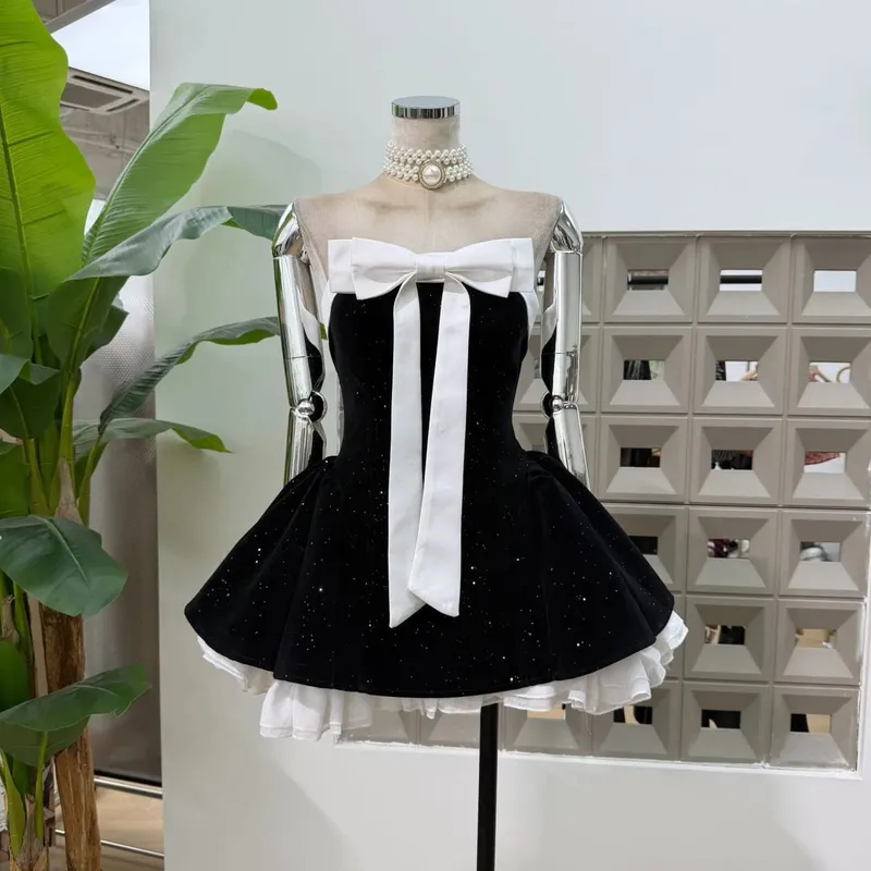 Women Sexy Strapless Backless Polka Dot Bow A Line Dress Party Birthday Evening Ball Gowns Nightclub Show Wear Fashion Vestido — image 6