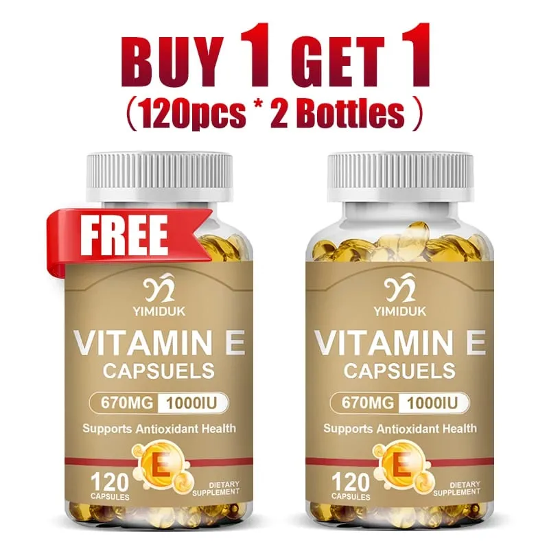 1개 구매시 1개 무료! 비타민 E 670mg 캡슐은 피부와 심장 건강을 지원합니다. 내부에 수분을 공급하여 흉터를 줄이고 윤기를 촉진합니다.
