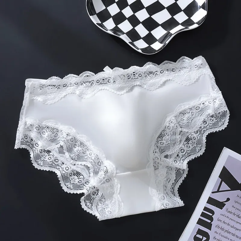 Men Triangle Panties Lace Trim Butterfly Knot Flower Pattern Thin Super Comfortable U Bulge Pouch Breathable Transparent Underwe — image 4