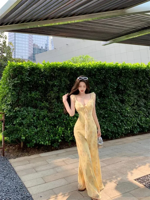 Summer Flower Printed Women's Sexy Low-cut Sleeveless Backless Slim Sling Ruffles Dresses 2026 Beach Vacation Lady Vestidos — image 17