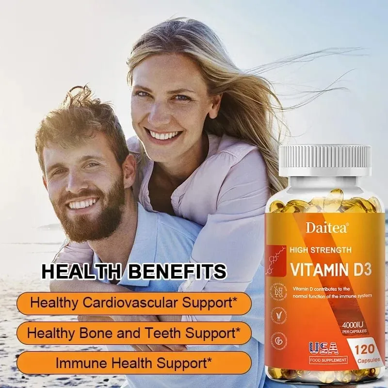 Vitamin D3 Capsules 4000IU Provide Immune Bone Support Promote Calcium Absorption Promotes Muscle Health Nervous System