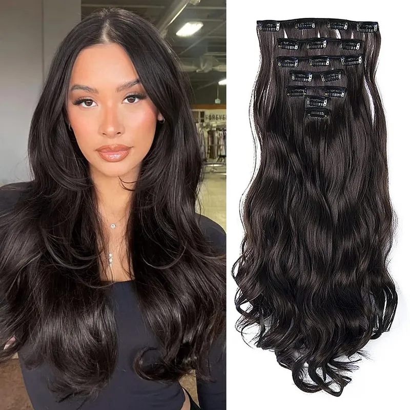 Synthetic Clip in Hair Extensions Purple hairpieces 7pcs/set 22inch Thick Hair for Women Girls Daily Party Cosplay — image 26