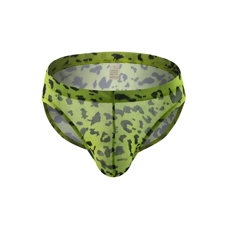 Men Sexy Briefs Underwear Mesh Sheer Ultra-Thin Underpants Big Penis Pouch See Through Panties Leopard Bikini — image 23